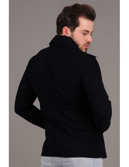 Side Zippered Navy Blue Men's Jacket