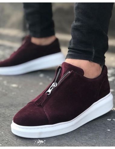 Burgundy Casual Shoes with Zipper Detail