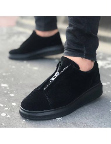 Zipper Detailed Full Black Casual Shoes