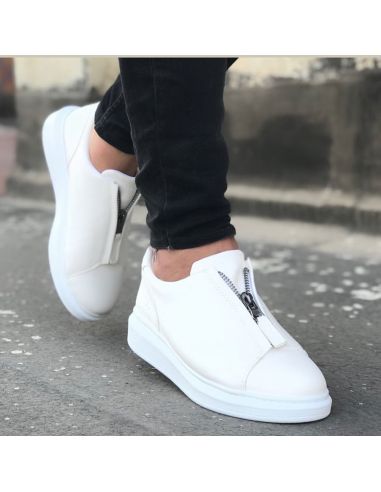 White Casual Shoes with Zipper Detail