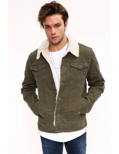 Fur White Khaki Mens Jeans Jacket