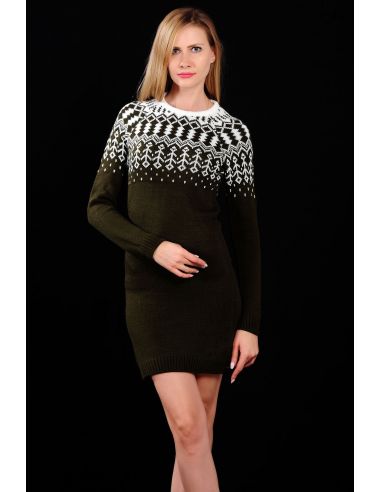 White Pattern Women's Khaki Green Knitwear