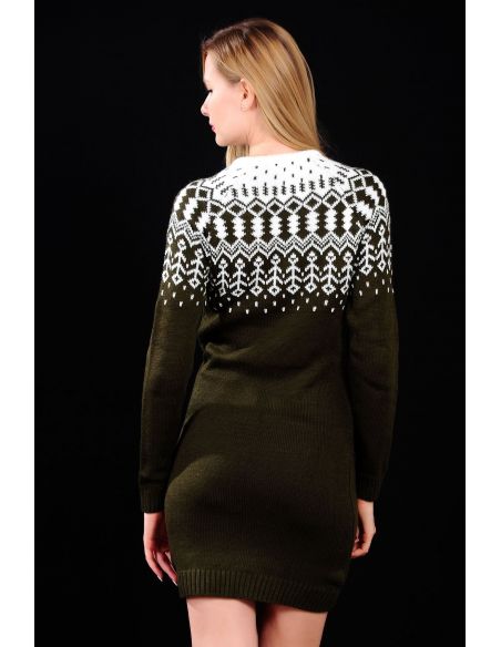 White Pattern Women's Khaki Green Knitwear