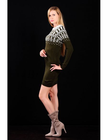 White Pattern Women's Khaki Green Knitwear