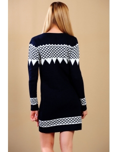 White Patterned Women's Navy Blue Knitwear 2