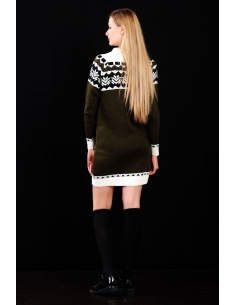 Patterned Khaki Green White Women Knitwear