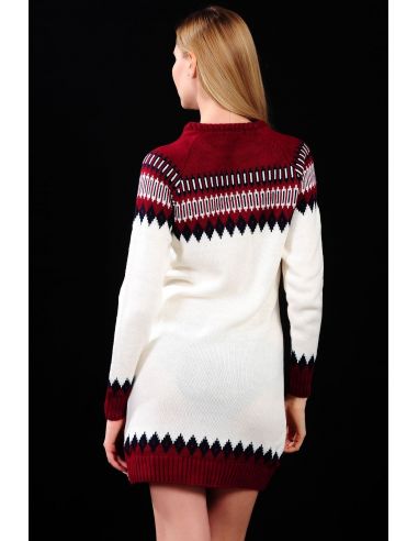 Patterned Red White Women's Sweater 1