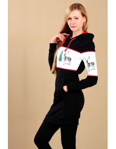 Geyik Desenli Siyah Bayan Sweat 2