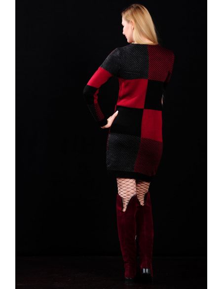 Square Pattern Red Black Womens Knitwear