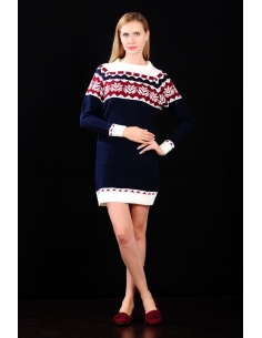 Kırmızı Beyaz Desenli Lacivert Bayan Triko