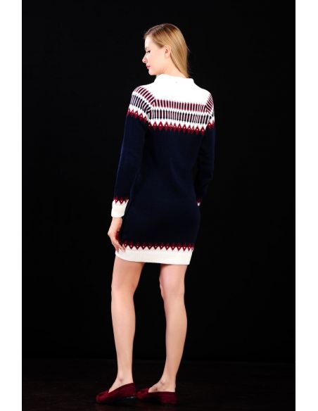 White Navy Blue Women Knitwear with Red Pattern