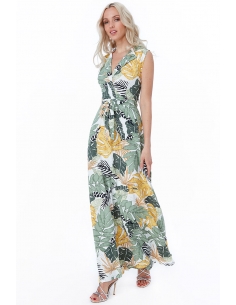 Leaf Print Maxi Shirt Dress