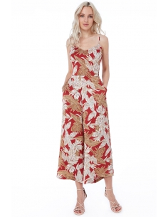 Leaf Print Culotte Jumpsuit