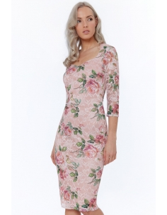 Floral Three Quarter Sleeve Midi Dress
