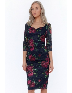 Floral Three Quarter Sleeve Midi Dress
