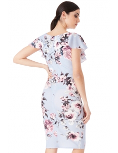 Floral Print Midi Dress with Frilled V Neckline 2