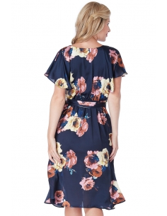 Floral Print Faux Wrap Midi Dress with Flutter Sleeves 2