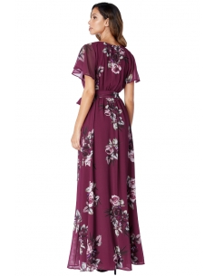 Magenta Silky Chiffon Deep V Neck Butterfly Sleeve Maxi 2