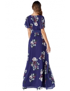 Purple Silky Chiffon Deep V Neck Butterfly Sleeve Maxi 2