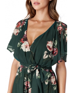 Green Silky Chiffon Deep V Neck Butterfly Sleeve Maxi 2