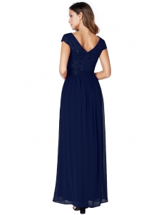 ROBE MAXI BODICE BRODÉ MARINE AVEC MANCHES À MANCHES 2