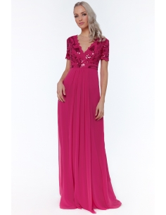 CERISE SEQUIN CHIFFON MAXI DRESS