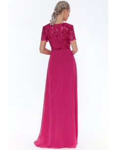 CERISE SEQUIN CHIFFON MAXI DRESS 2
