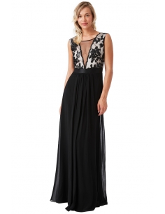 ROBE MAXI EN NECDE CHIFFON NOIRE NUDE V NOIRE