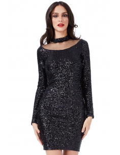ROBE MIDI SEQUIN À DÉCOUPES NOIRS