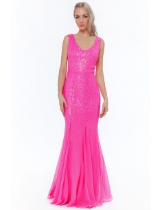 CERISE SEQUIN V NECK MAXI DRESS-2
