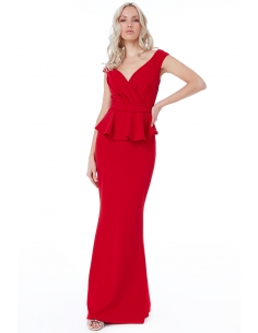 RED CROSS OVER PEPLUM MAXI DRESS