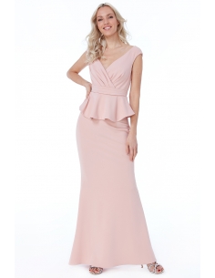 NUDE CROSS OVER PEPLUM MAXI DRESS