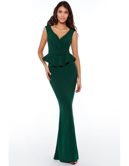 EMERALD CROSS OVER PEPLUM MAXI DRESS