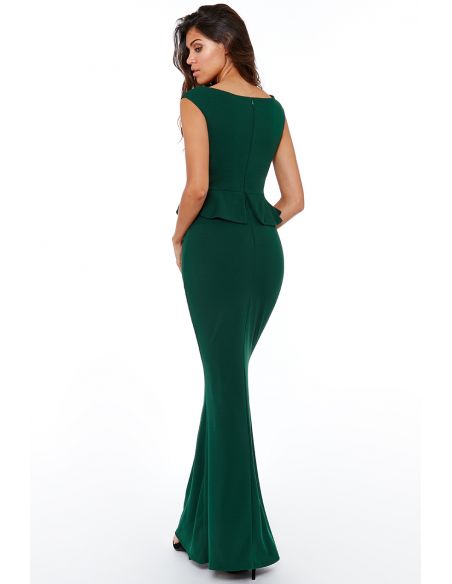 EMERALD CROSS OVER PEPLUM MAXI DRESS