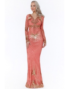 CORAL STARBURST SEQUIN MAXI DRESS