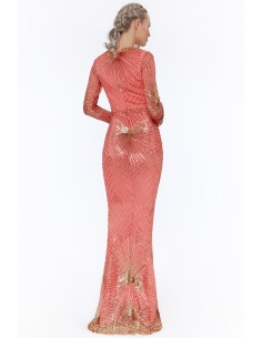 CORAL STARBURST SEQUIN MAXI DRESS 2