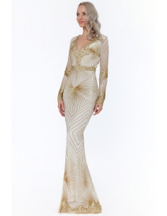 CORAL STARBURST SEQUIN MAXI DRESS