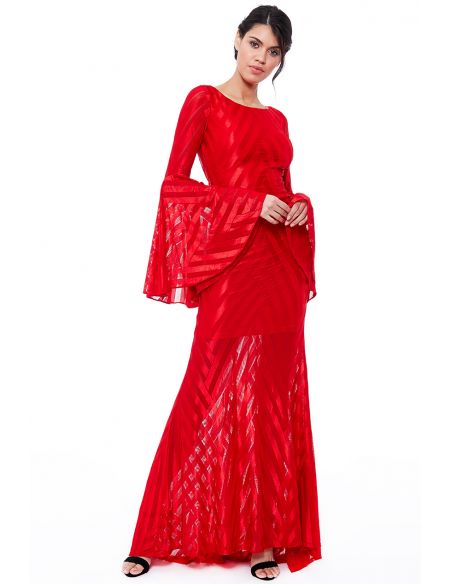 ROBE MAXI À MANCHES RED BELL