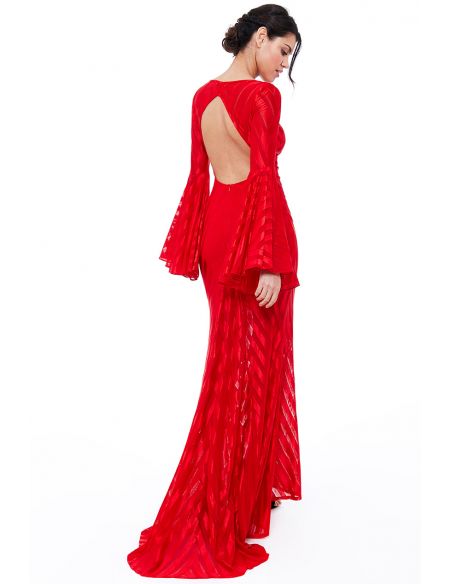 RED BELL SLEEVE MAXI DRESS