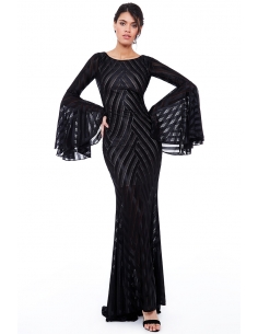 BLACK BELL SLEEVE MAXI DRESS