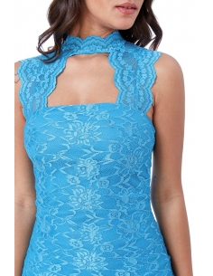 TURQUOISE HIGH NECK CUT OUT LACE MAXI DRESS 2