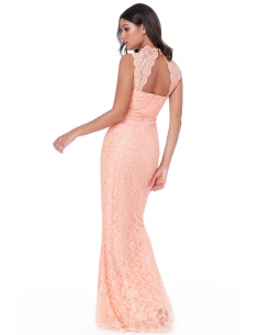 PEACH HIGH NECK CUT OUT LACE MAXI DRESS 2