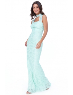 MINT HIGH NECK CUT OUT LACE MAXI DRESS