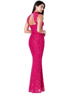 CERISE HIGH NECK CUT OUT LACE MAXI DRESS 2