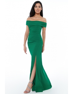 VIVID EMERALD THE SHOULDER MAXI WITH SPLIT