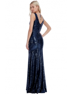NAVY SEQUINNED LOW V NECK DRESS 2