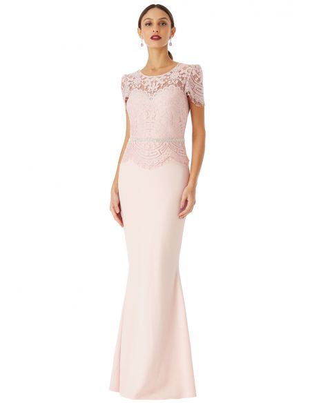 LACE BODICE MAXI DRESS WITH CAP SLEEVES