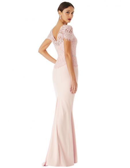 LACE BODICE MAXI DRESS WITH CAP SLEEVES