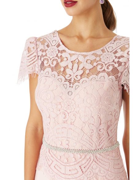 LACE BODICE MAXI DRESS WITH CAP SLEEVES