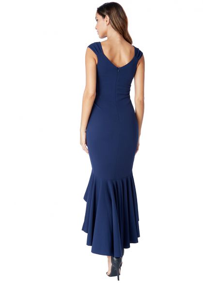 NAVY HIGH LOW FRILL HEM MAXI DRESS